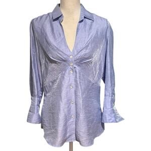 Farinaz Taghavi Size 8 Button Front Blouse Top Periwinkle Shimmer Linen Blend